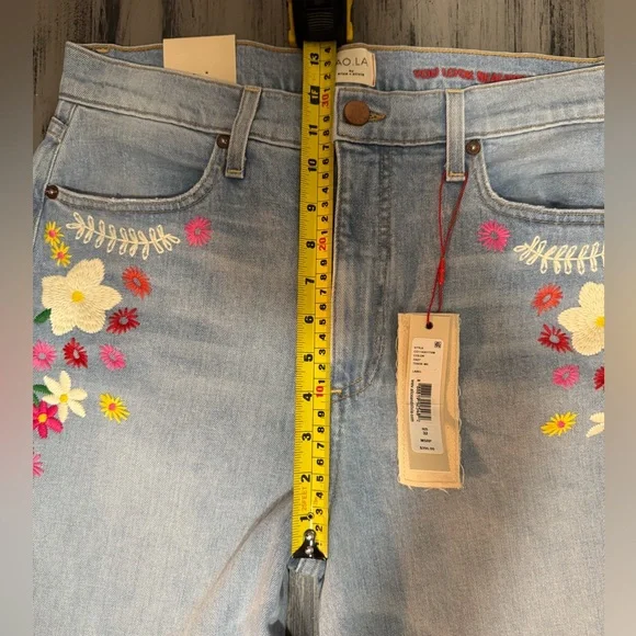 Alice + Olivia "Beautiful" High-Rise Bell Bottom Jeans - Floral Embroidered NWT - Picture 10 of 16